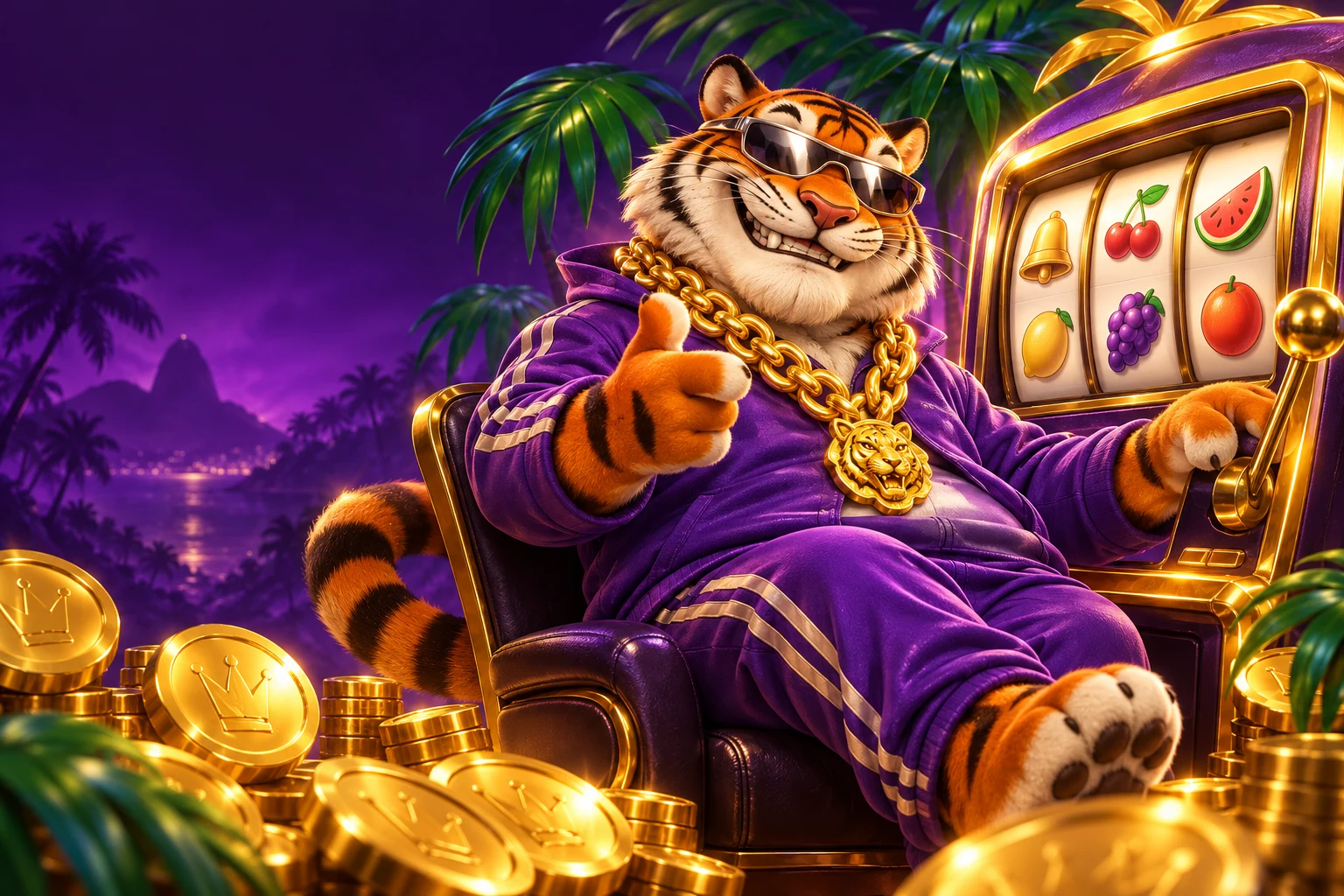 Tigrinho de óculos espelhados e corrente de ouro